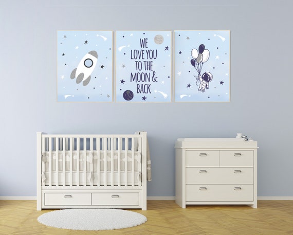 Boys room decor space, planets nursery print, we love you to the moon and back, Nursery decor boy space, space poster, space nursery art