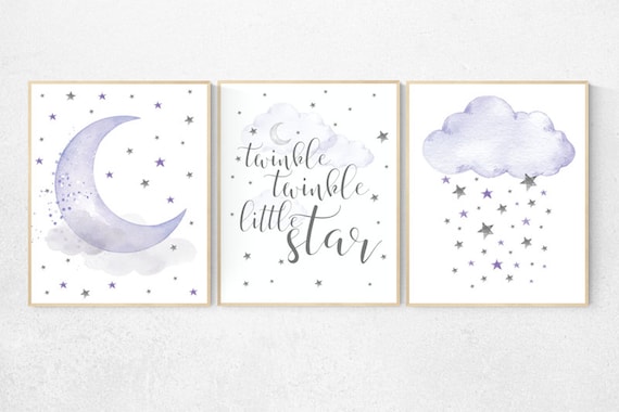 Twinkle twinkle little star, purple nursery, Nursery decor girl purple, elephant nursery, nursery decor girl lavender and gray lilac nursery