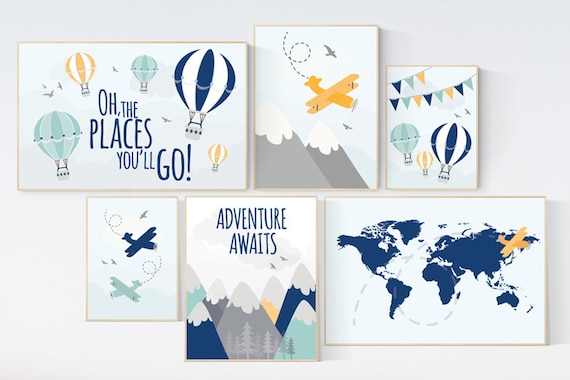 Adventure nursery decor, Nursery decor boy mountains adventure, nursery decor boy airplane, world map nursery, adventure awaits, mountain