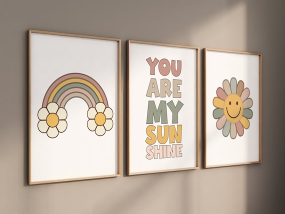 Smiley Face Print, Daisy Wall Art, Groovy Nursery, Girls Room Decor, Groovy Nursery, Girls Nursery Wall Art,  retro nursery, 70's nursery