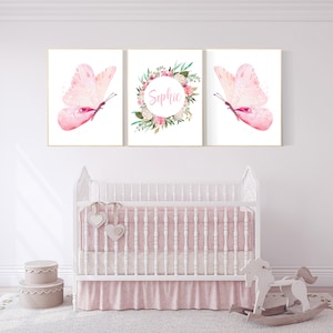 nursery decor girl flowers, nursery decor girl floral, butterfly nursery, baby girl name sign for nursery, pink nursery decor, baby room