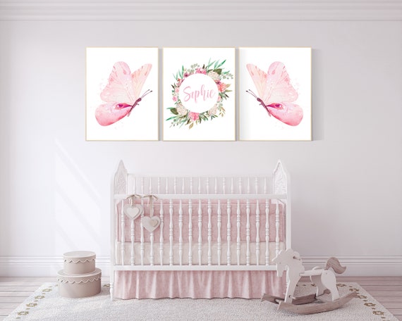 nursery decor girl flowers, nursery decor girl floral, butterfly nursery, baby girl name sign for nursery, pink nursery decor, baby room