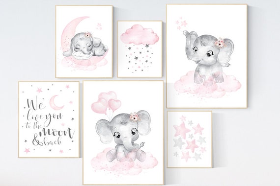 Nursery decor girl pink and gray, nursery girl decor ideas, flower, we love you to the moon and back, Nursery wall art, nursery wall decor