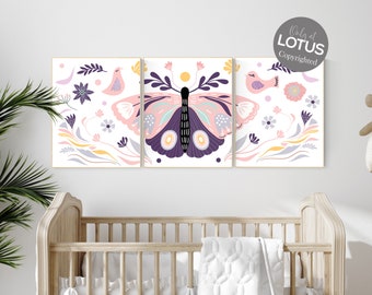 Butterfly Nursery Art Prints: Set of 3, Light Pink Decor