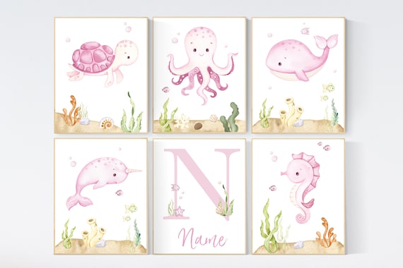 Ocean themed nursery, girl nursery, ocean nursery, under the sea nursery, pink nursery, whale nursery, sea nursery decor, sea turtle