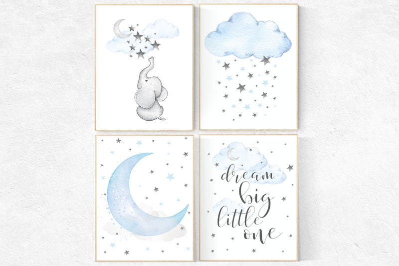 blue and grey elephant nursery