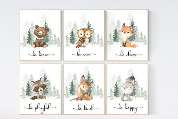 Woodland animals, nursery wall art animals, animal nursery decor, woodland nursery prints, woodland prints for nursery, tree nursery print