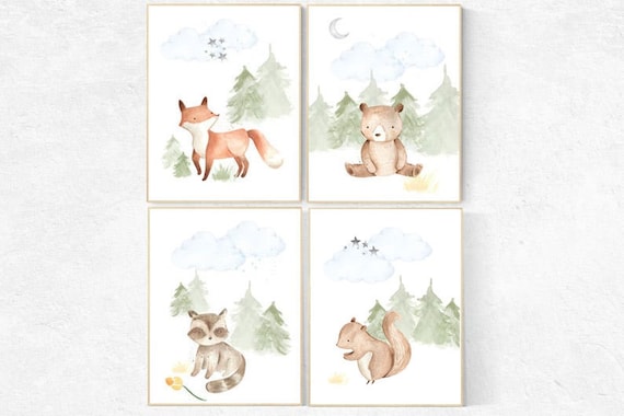 Nursery decor woodland, jungle animals, gender neutral nursery, Woodland Nursery Wall Art, Woodland Print Set, animal prints