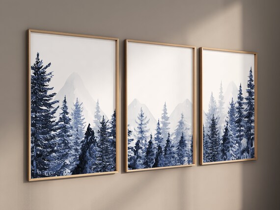 Nursery decor mountain, nursery wall art, tree nursery decor, adventure theme nursery, forest, navy, navy blue, woodland animals
