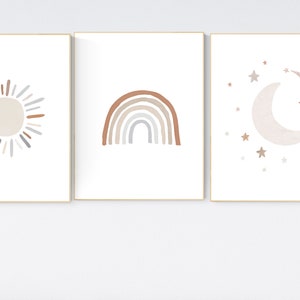 Nursery decor gender neutral, sunshine, neutral Wall Art, cloud Print Set, Cloud and Sun, nursery wall decor, set of 3, neutral colors