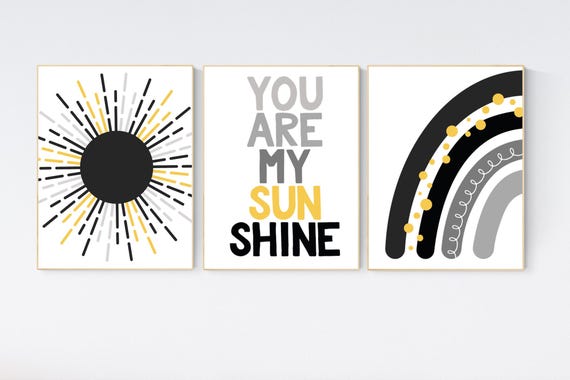 Black and yellow, Boho Nursery, rainbow nursery, gender neutral, moon nursery, Abstract Art, sun nursery, Mid Century Print, black yellow,