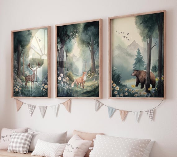 Woodland Nursery Art: Mountain Animals Print, forest animals