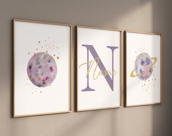 Purple Space Nursery Prints: Rocket Ship Wall Art