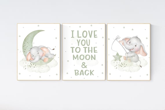 Elephant nursery, Sage green nursery, sage nursery, gender neutral, elephant print, nursery wall art, green nursery, baby room wall art