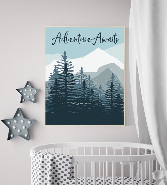 Nursery decor boy mountain, adventure, nursery wall art woodland, adventure awaits nursery, nursery decor neutral, baby room decor mountains