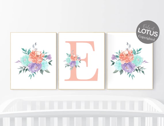 Nursery decor girl boho, nursery decor girl floral, floral nursery decor, flower nursery decor, purple teal nursery, girl nursery decor