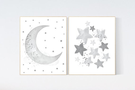 CANVAS LISTING: Grey nursery decor, gray nursery decor, sun and moon, grey, moon and stars nursery, gender neutral nursery wall art