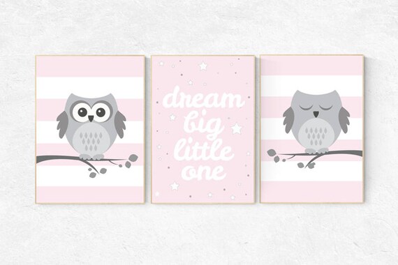 Pink nursery decor, Owl nursery wall art, dream big little one, baby girl room decor, owl nursery decor baby girl nursery decor nursery girl