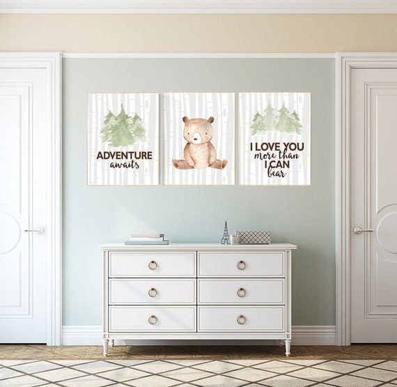 Nursery decor woodland, bear nursery, i love you more than i can bear, Woodland Nursery Wall Art, Woodland Print Set, Woodland Animal Prints