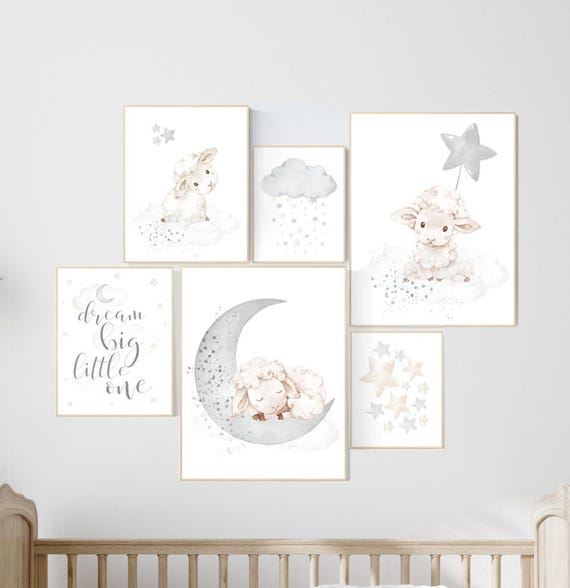 Sheep nursery decor, gray nursery, grey, sheep nursery art, lamb nursery, lamb print, Sheep nursery wall decor, gender neutral, sheep prints