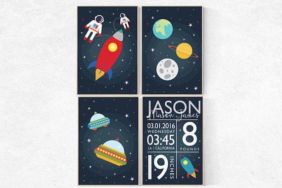 Baby birth stats, Space nursery decor, Outer Space Room Art, Boy Nursery wall art, Space Decor, space nursery art, playroom decor, kids room