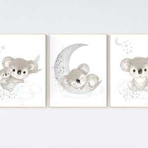 Koala nursery, grey nursery, gender neutral nursery, gray nursery art, animal prints, neutral colors, koala bear, baby room decor