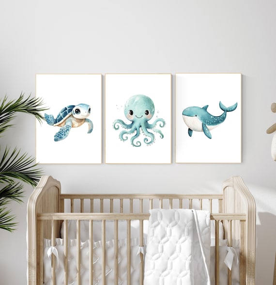 Ocean nursery decor, Nautical nursery print set, under the sea nursery, gender neutral nursery, ocean, nautical, Under the sea wall art