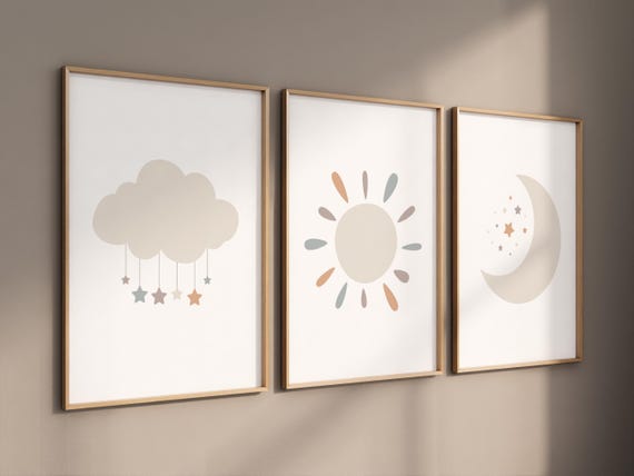 Nursery decor moon, Sun nursery, moon nursery, gender neutral nursery, moon print, earth colors, neutral colors, moon print, cloud nursery