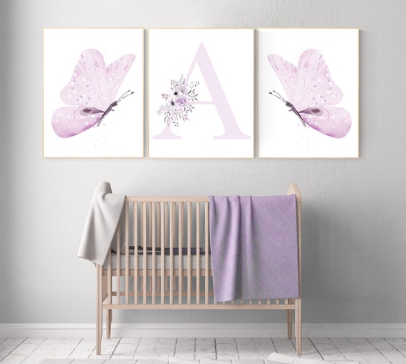 Nursery decor girl lavender, butterfly, nursery decor girl name, lilac, Butterfly Nursery Art, Girl Nursery Art, purple, girl nursery