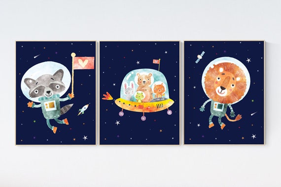 Nursery decor boy space, nursery decor astronaut, Space nursery wall art, Space themed nursery, outer space, navy, nursery decor animals