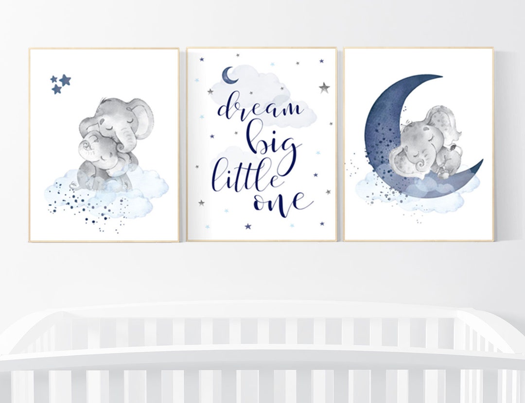 Nursery Decor Boy, Navy Nursery Decor, Moon and Stars, Navy Blue ...