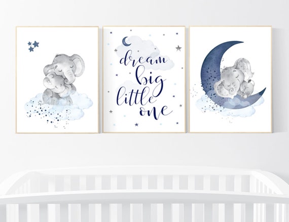 Nursery decor boy, Navy nursery decor, moon and stars, navy blue nursery art. baby room wall art, boy nursery decor, nursery prints boy,