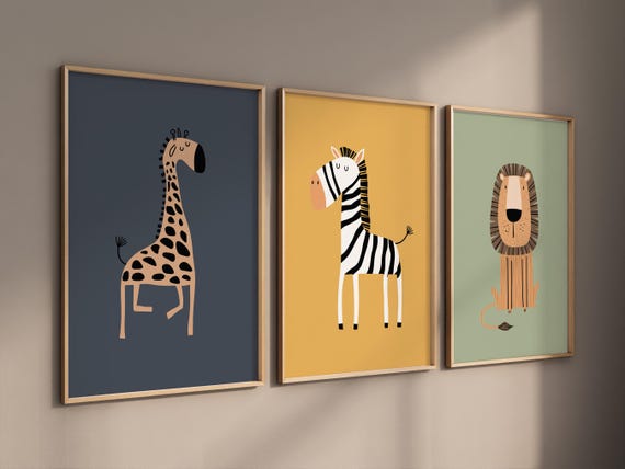 Safari Animal Nursery Prints: Boho Jungle Art, Set of 3