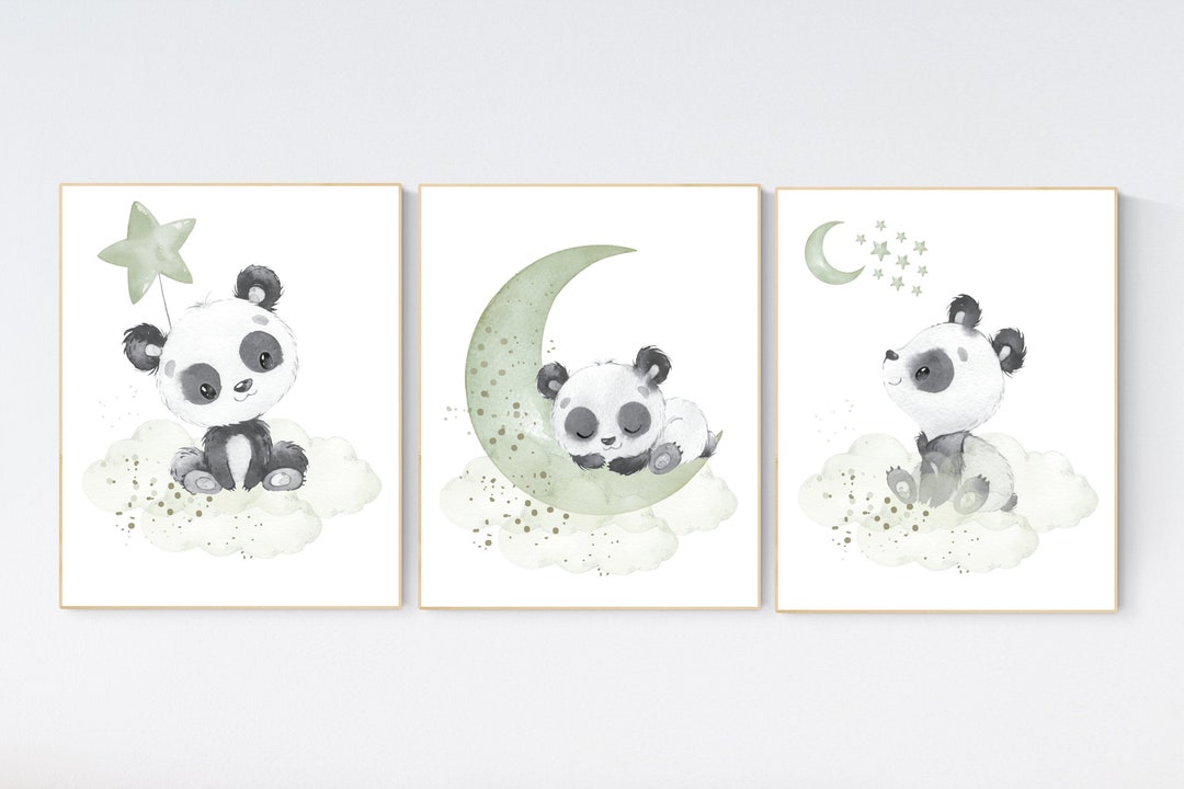 Panda Nursery Prints: Sage Green Animal Wall Art - Etsy
