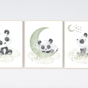 Panda nursery, sage green nursery decor, gender neutral prints, mint nursery wall art, panda prints, animal nursery wall art, neutral