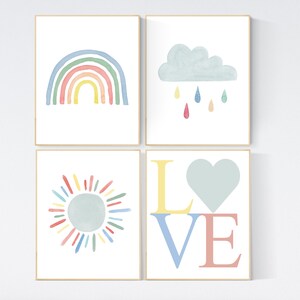 Nursery decor rainbow, neutral Rainbow Wall Art, rainbow Print Set, Cloud Rainbow Sun, Rainbow Wall Art, gender neutral, Watercolor Rainbow