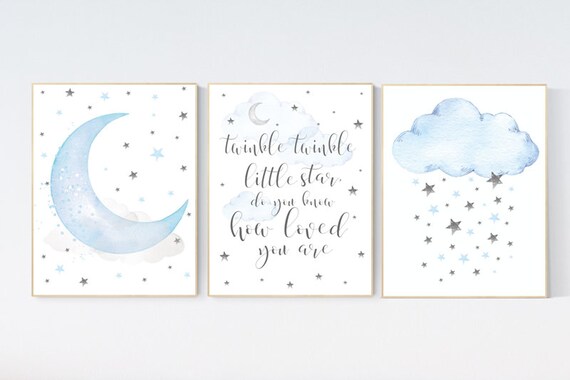 Blue and gray, Nursery decor boy, nursery decor, boys room decor, twinkle twinkle little star, clouds and stars, blue grey nursery, cloud