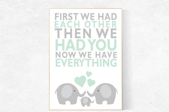 First We Had Each Other, mint nursery decor, elephant Nursery, Nursery Art, Nursery Decor, gender neutral nursery, nursery prints