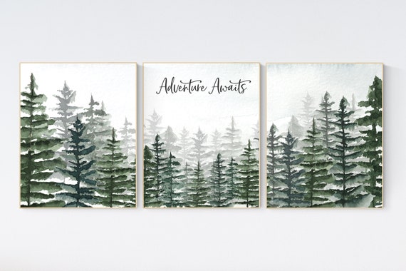 Nursery decor boy mountain, woodland nursery, sage green, adventure theme nursery, woodland, gender neutral, forest nursery, mountains, tree