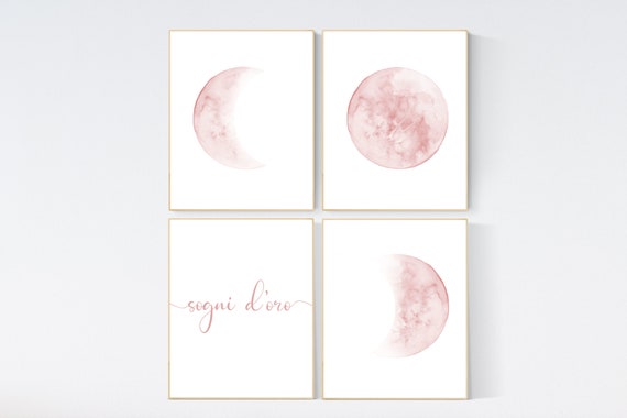 Moon wall art, Moon nursery decor, Blush pink, blush nursery, Full moon print, Moon print, nursery decor girl, moon phases, girls nursery