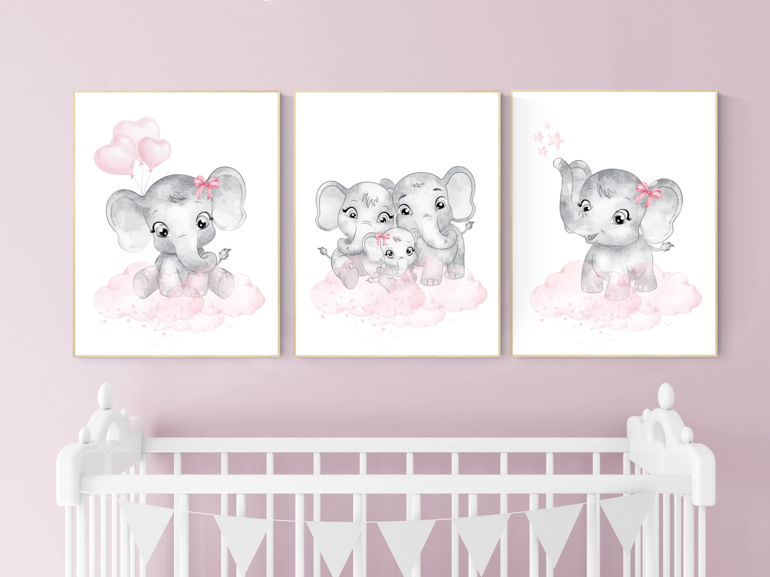 pink elephant nursery wall decor