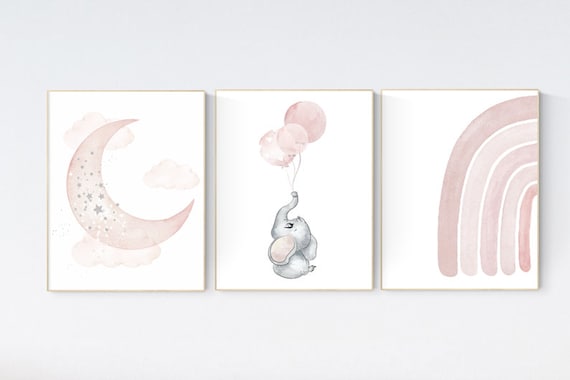 Blush nursery wall art, Nursery decor girl, blush pink nursery, nursery decor, hot air balloon
