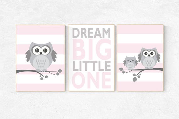 Owl nursery wall art, dream big little one, baby girl room decor, Pink nursery decor, owl nursery decor, baby girl nursery decor, new baby