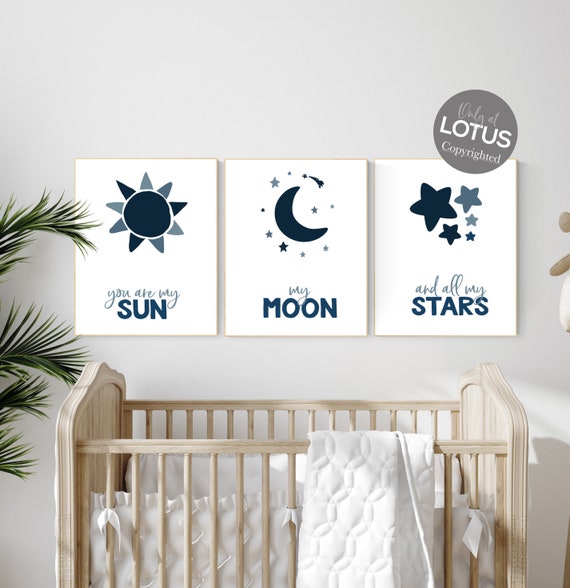 Boy nursery wall decor, Navy nursery decor, boy nursery decor blue, You Are My Sun My Moon And All My Stars, blue nursery decor, boy nursery