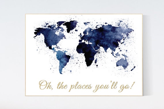 Nursery decor travel, Navy blue, gold world map, world map nursery decor, nursery world map, nursery decor boy map, navy nursery, world map