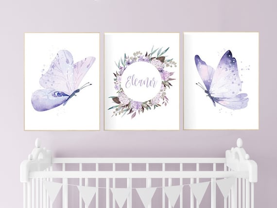 Butterfly Nursery Art: Purple Lilac Decor for Baby Girl