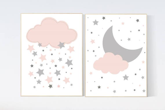 Cloud nursery decor, baby girl nursery decor, pink nursery decor, girls room wall art, nursery prints girl baby gift, nursery decor girls