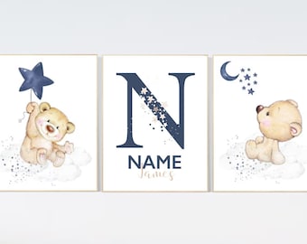 Teddy Bear Nursery Print: Navy Blue Boy Room Decor
