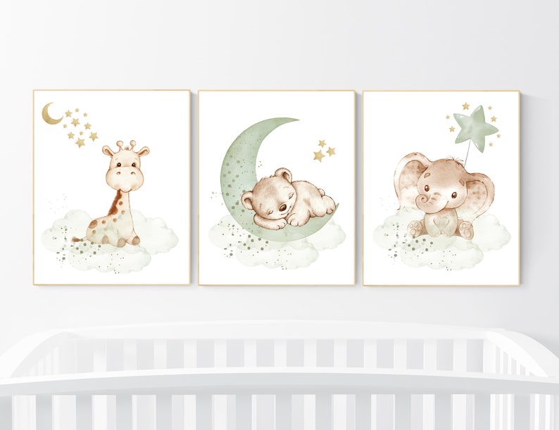 Nursery Wall Art Animals Green Nursery Gender Neutral Etsy