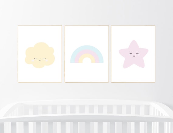 Nursery prints rainbow, Nursery decor gender neutral, nursery wall art boy, moon star, cloud, nursery wall art neutral nursery print